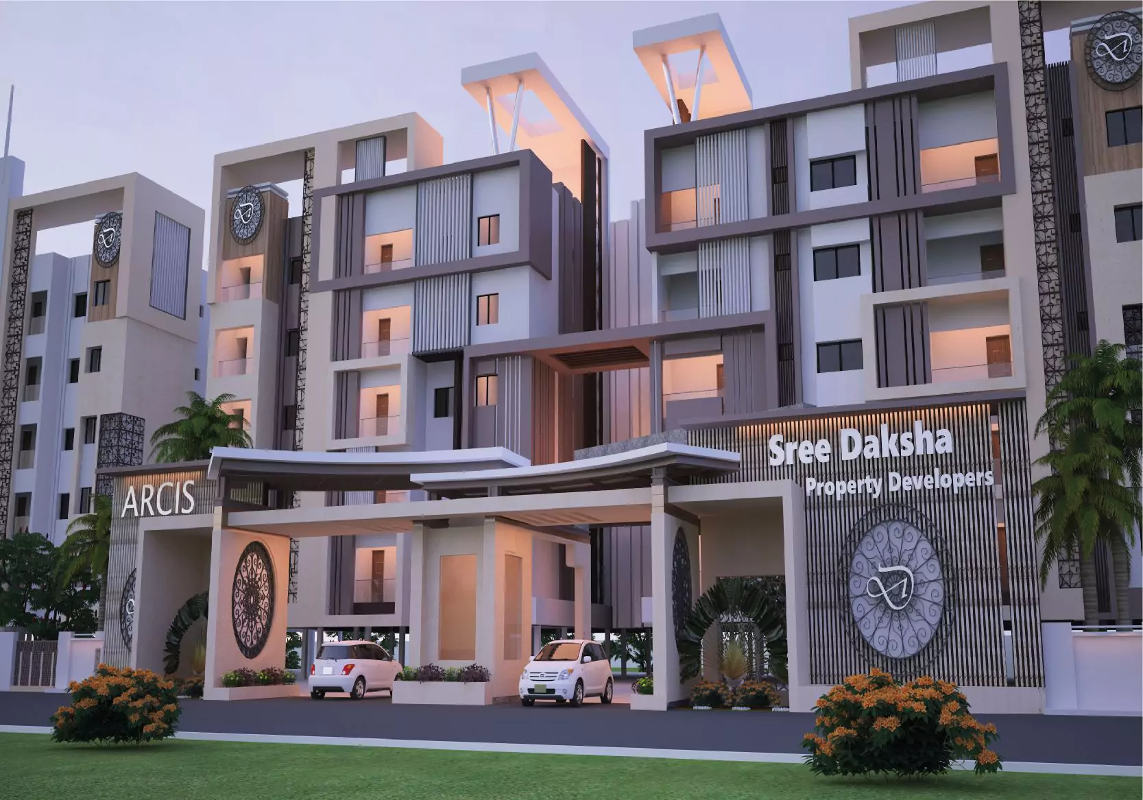 Sree Daksha Olivia Apartments project architectural elevation view 2
