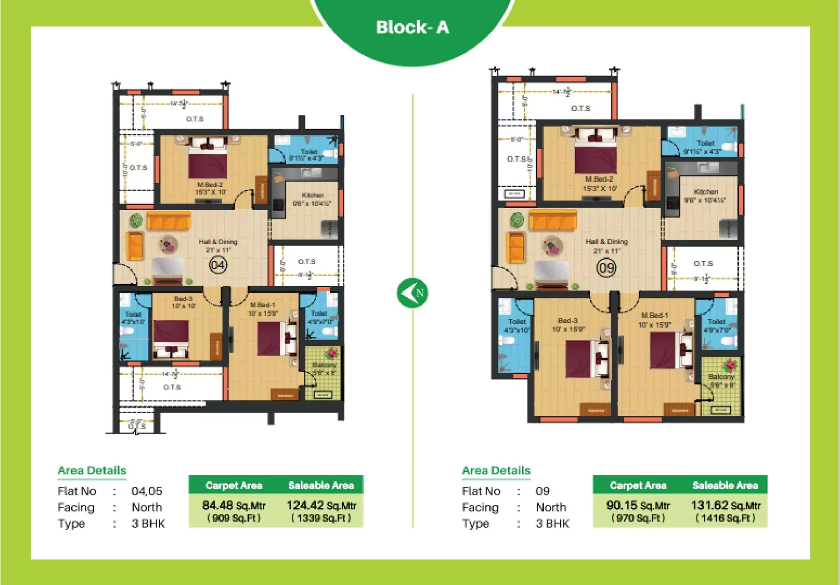 Sree Daksha Olivia Apartments North facing floor plan view 2