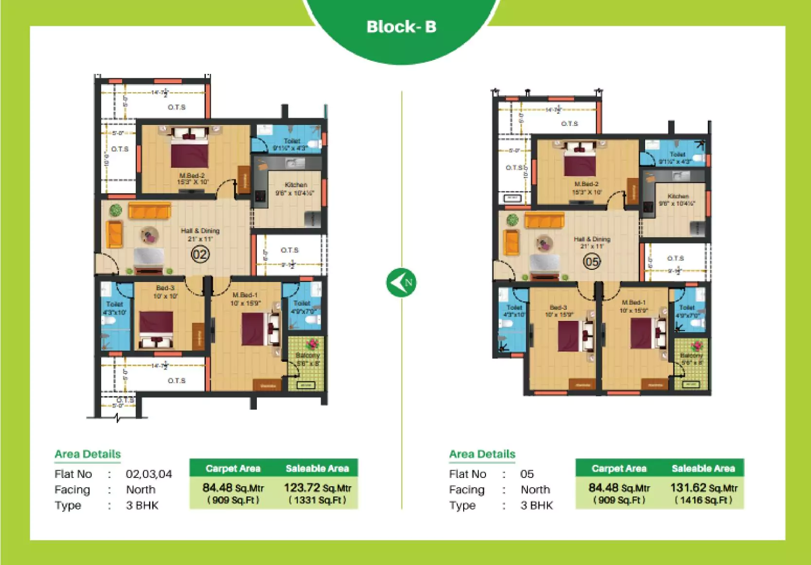 Sree Daksha Olivia Apartments North facing floor plan view 3